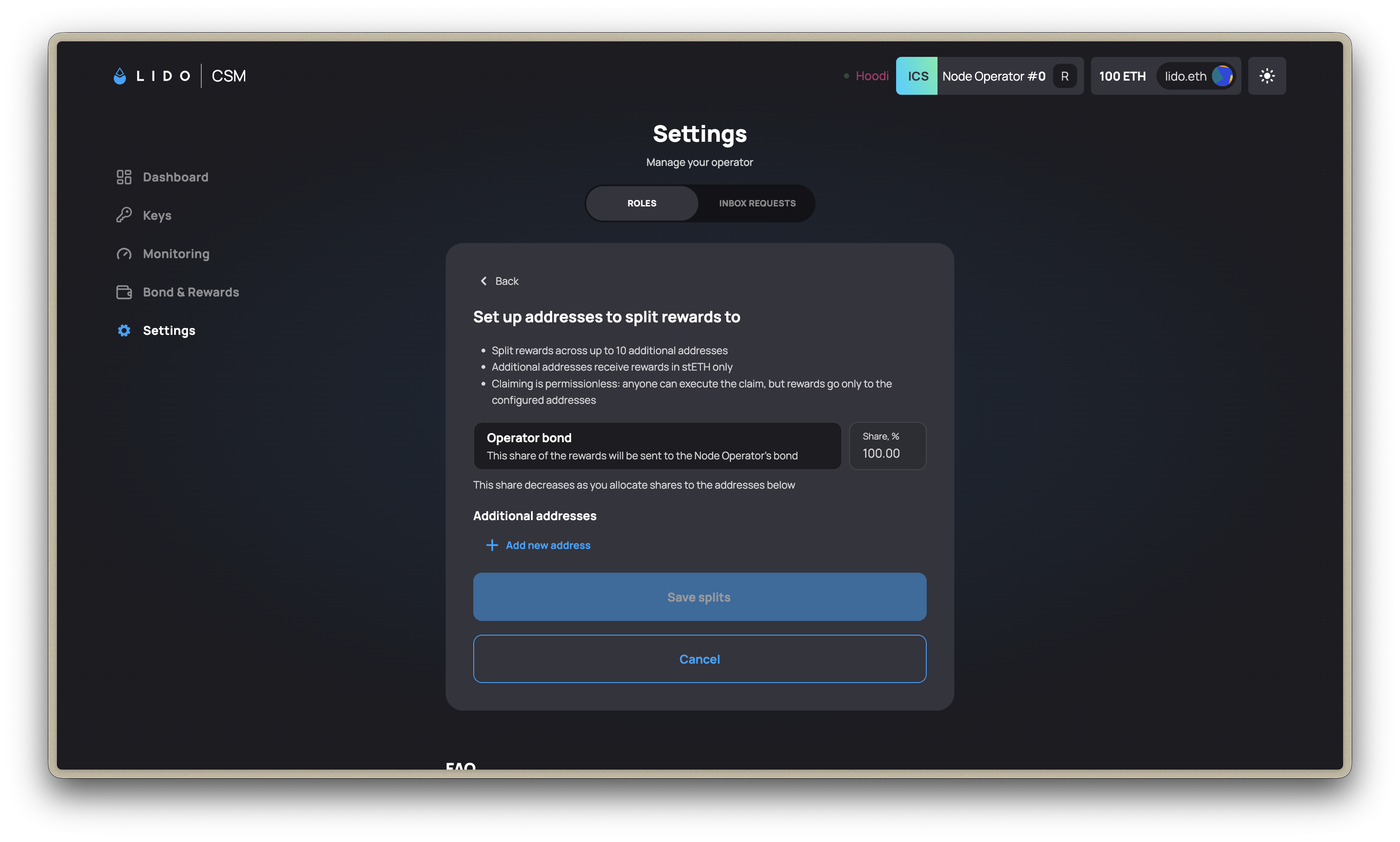 Configure rewards splitter