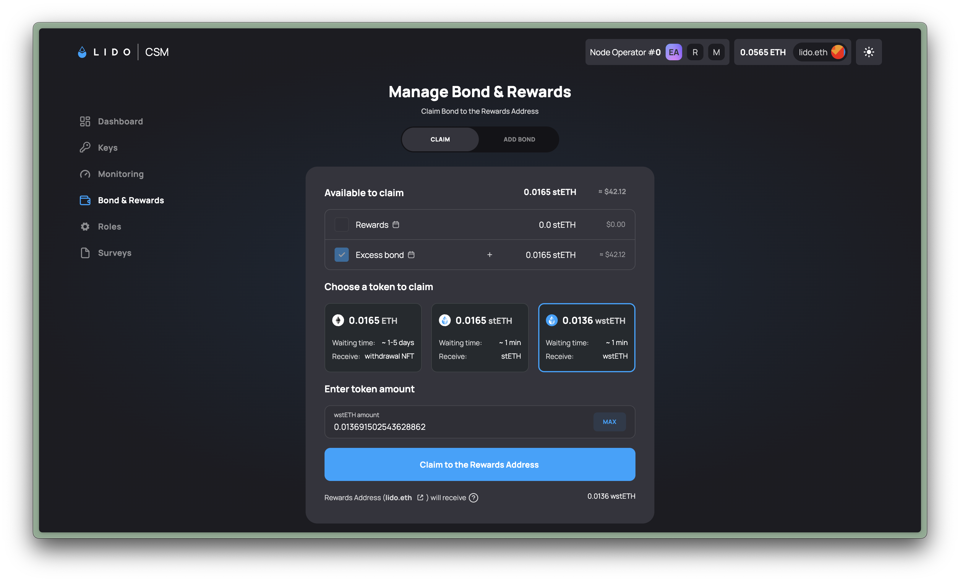 Claim Bond &amp; Rewards