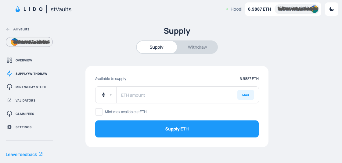 Supply and Withdraw