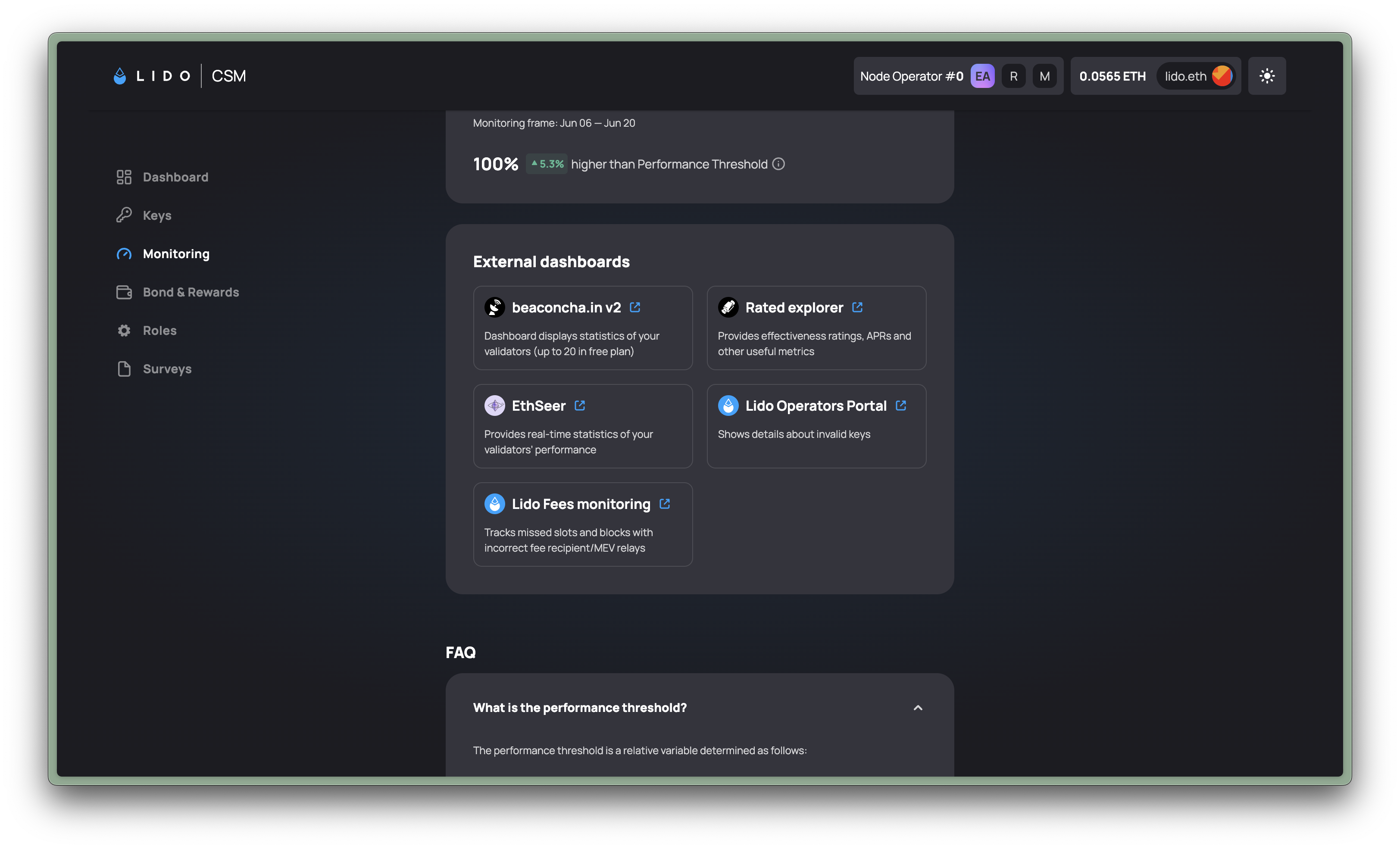 External Dashboards Section