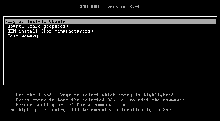 Boot menu screenshot