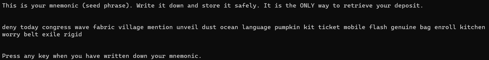 Mnemonic screenshot