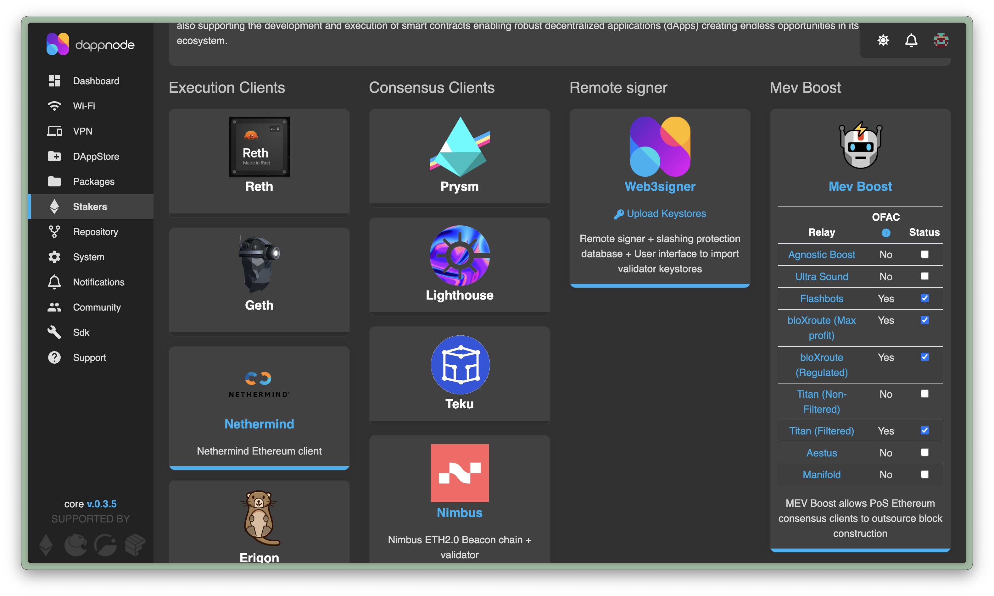 Dappnode Stakers tab