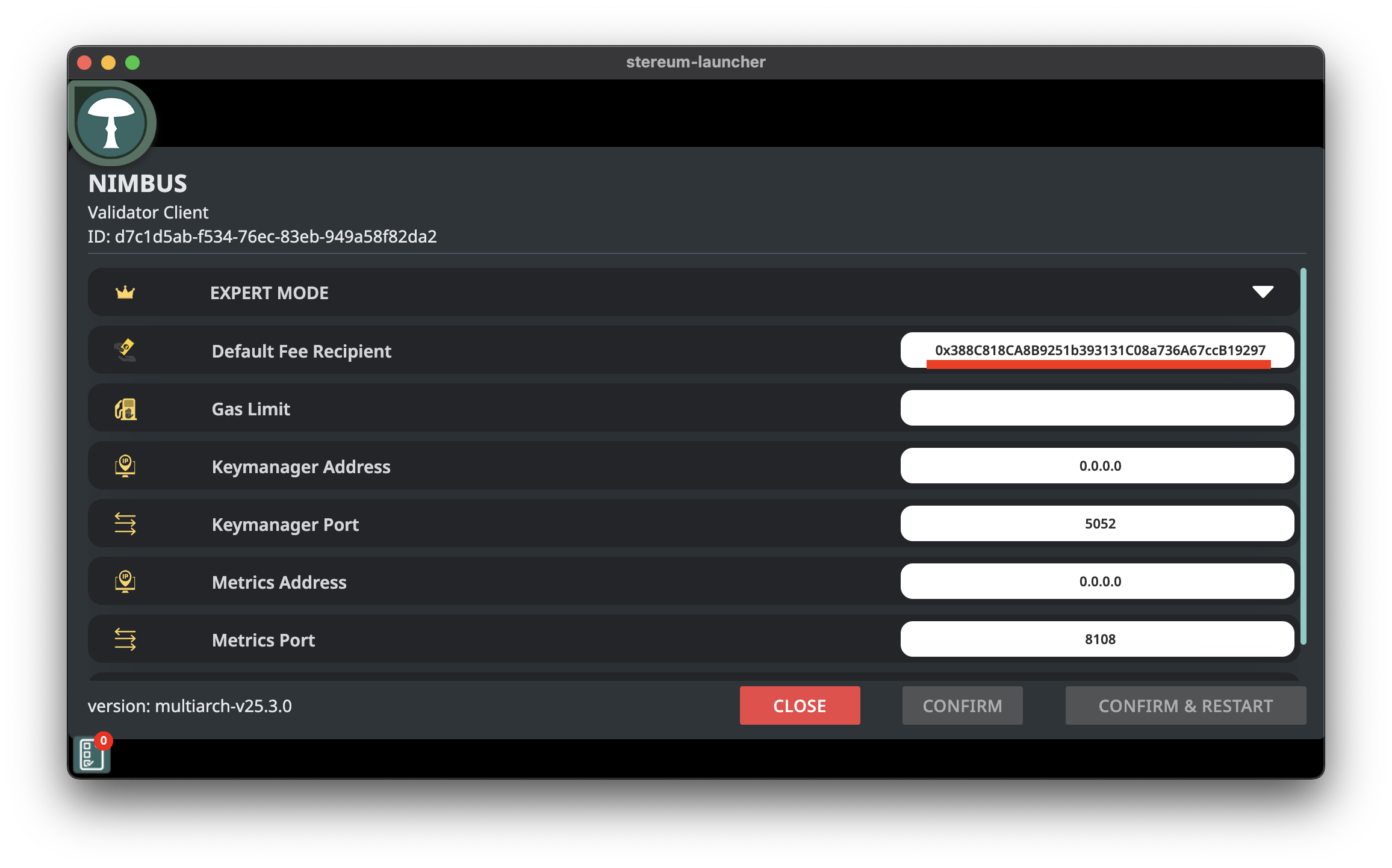 Verify Fee Recipient Setting